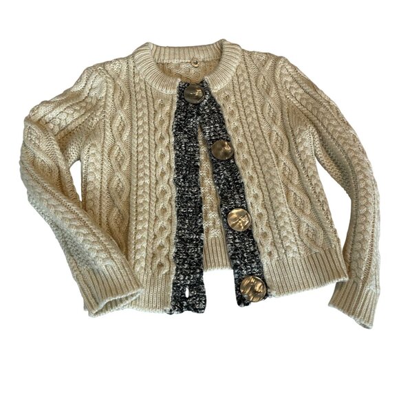 One Girl Who Cable Knit Cardigan Wool Sweater With Chunky Buttons & Ribbed - Picture 2 of 11